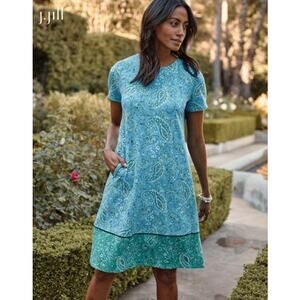 New NWT J. Jill Floral Paisley Dress Size XL Knee Length Blue Green